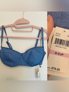 D-Cup Blue Denim-Effect Balconette Bra